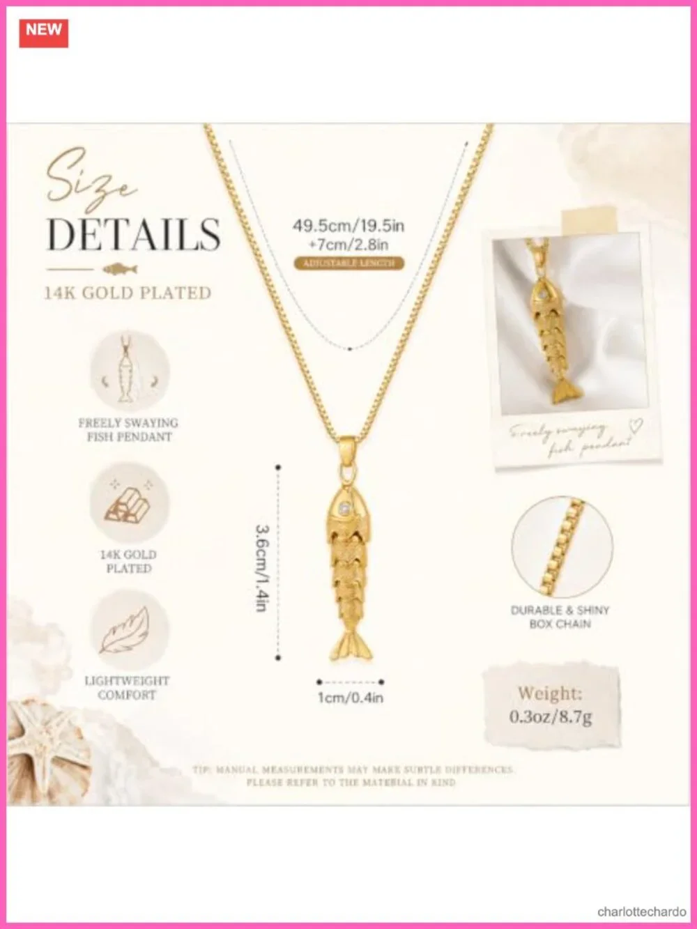 Dainty Fish Pendant Necklace 14k Gold Plated Ocean Fish Charm Layering